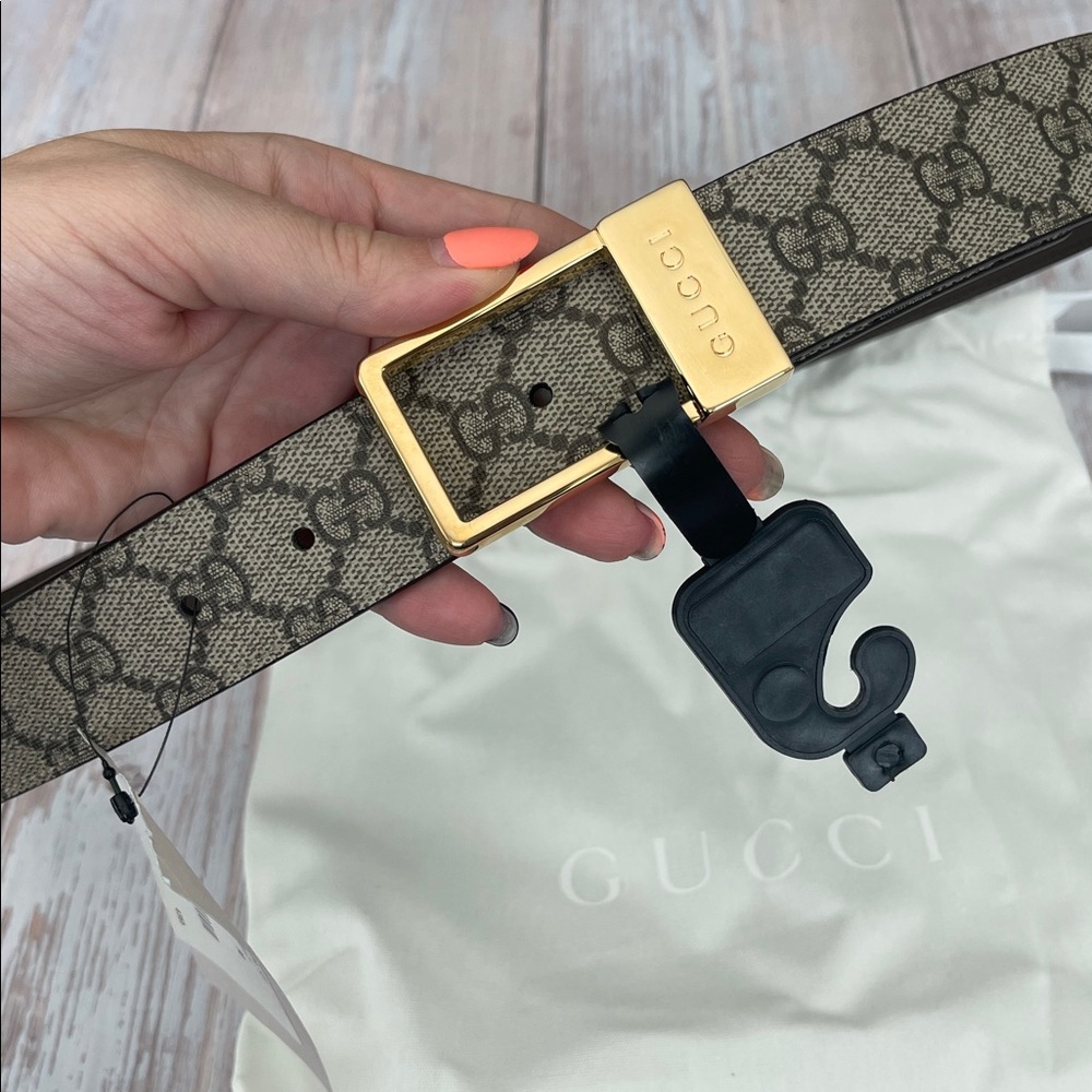 $1,185 New Authentic GUCCI 90-36 Belt GG LOGO Signature Leather Brown Beige